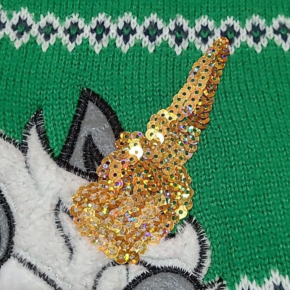 JOLLY SWEATERS EMBROIDERED UNICORN GOLD SEQUINS RHINESTONES CANDY CHRIST… - Picture 5 of 15